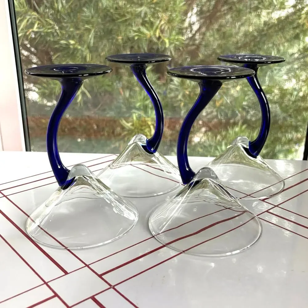 Vintage Libbey Bravura Martini Glasses Set of 4 Cobalt Blue Stem